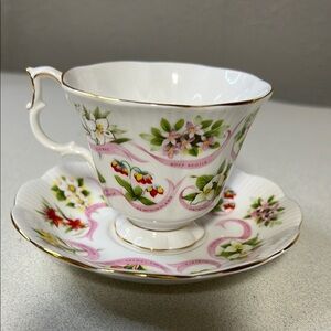 Royal Albert Pink and White Floral Teacup and Saucer